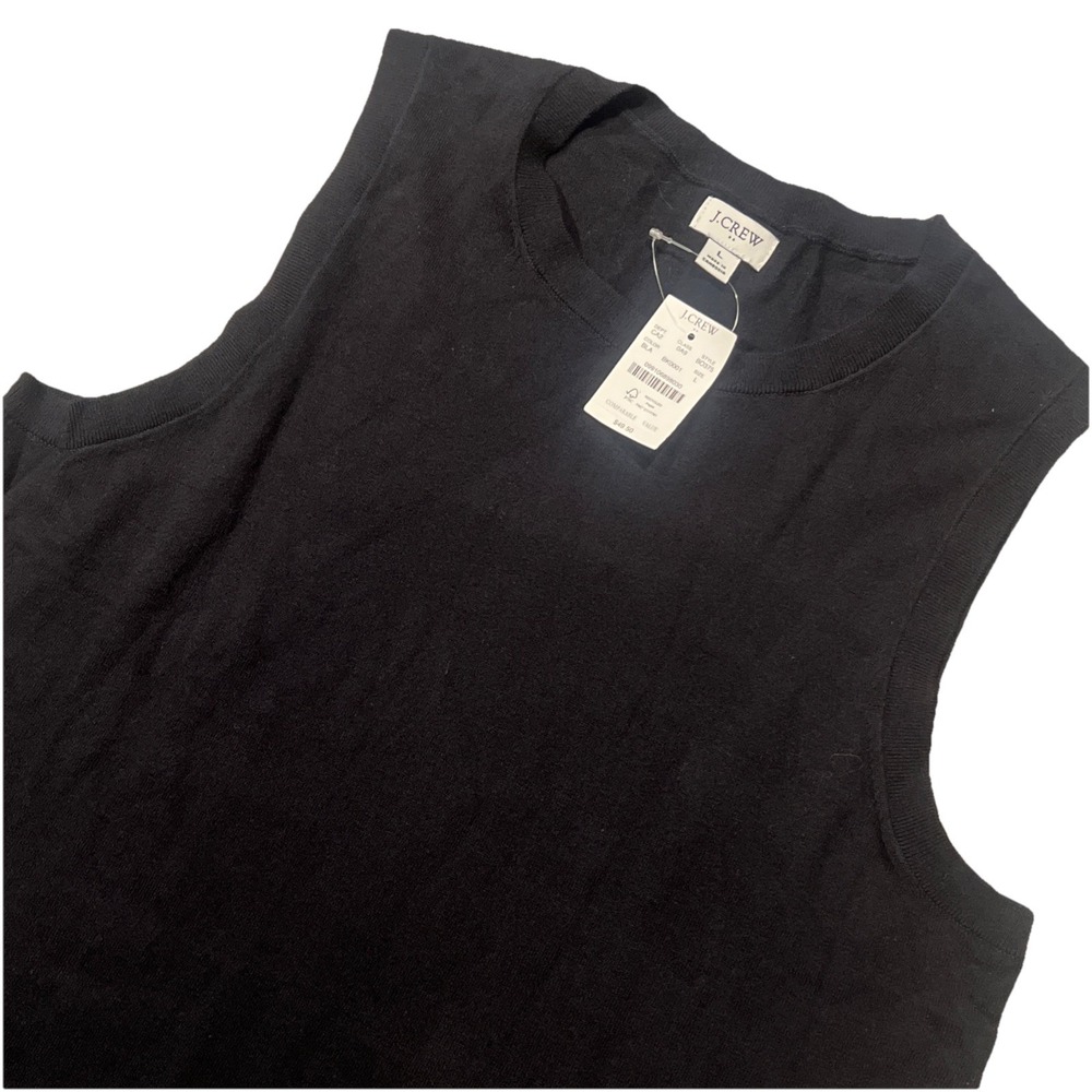 NWT J.Crew Women's L Sweater Shell Black Cotton Sleeveless Knit BO375